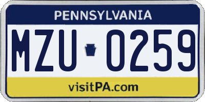 PA license plate MZU0259