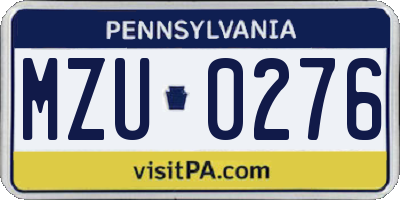 PA license plate MZU0276