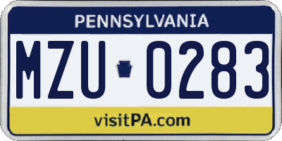 PA license plate MZU0283