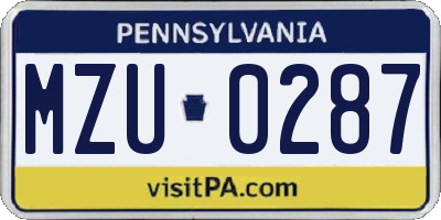 PA license plate MZU0287