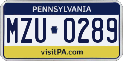 PA license plate MZU0289