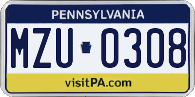PA license plate MZU0308