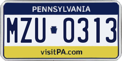 PA license plate MZU0313