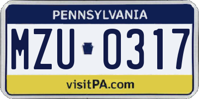 PA license plate MZU0317