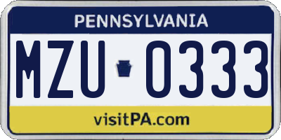 PA license plate MZU0333
