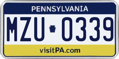 PA license plate MZU0339