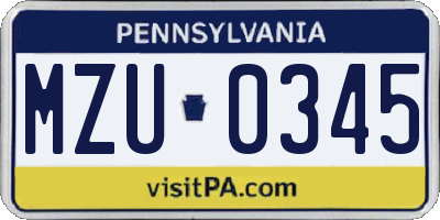 PA license plate MZU0345