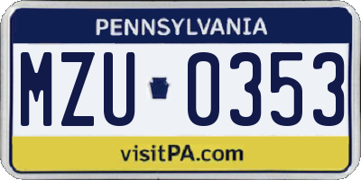 PA license plate MZU0353