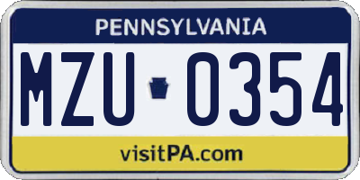 PA license plate MZU0354