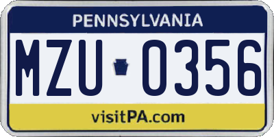 PA license plate MZU0356