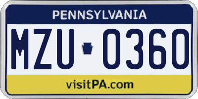 PA license plate MZU0360