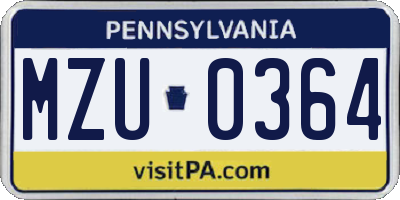 PA license plate MZU0364