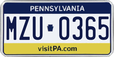 PA license plate MZU0365