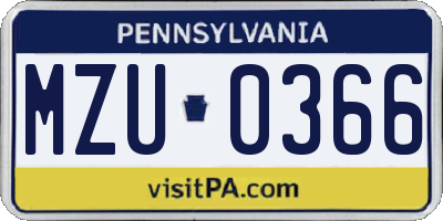 PA license plate MZU0366