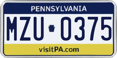 PA license plate MZU0375