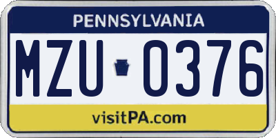 PA license plate MZU0376