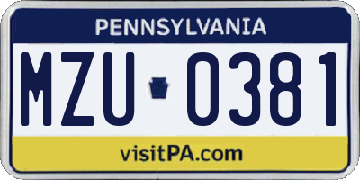 PA license plate MZU0381