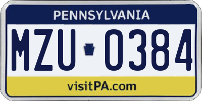 PA license plate MZU0384