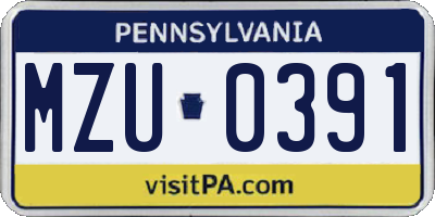 PA license plate MZU0391