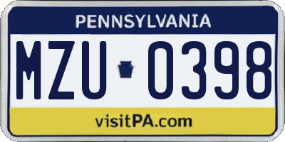 PA license plate MZU0398
