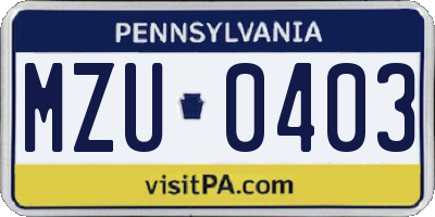 PA license plate MZU0403
