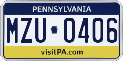 PA license plate MZU0406