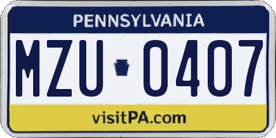 PA license plate MZU0407