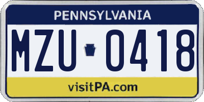 PA license plate MZU0418