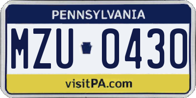 PA license plate MZU0430