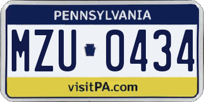 PA license plate MZU0434