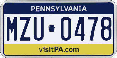 PA license plate MZU0478