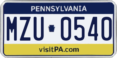 PA license plate MZU0540