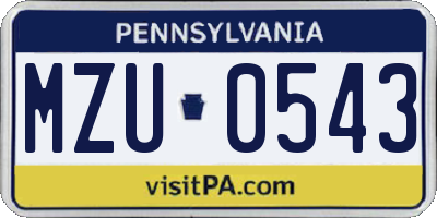 PA license plate MZU0543