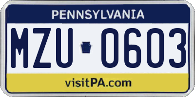 PA license plate MZU0603