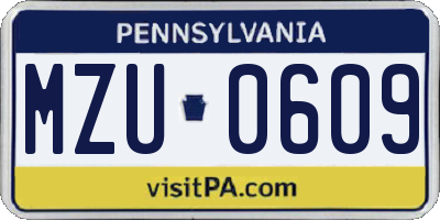 PA license plate MZU0609