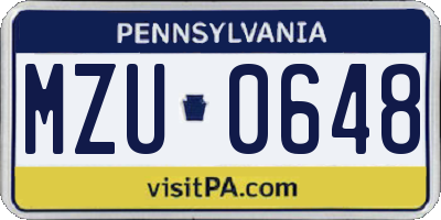PA license plate MZU0648