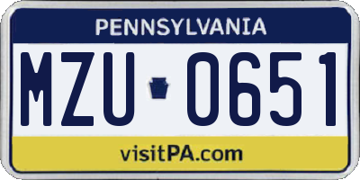 PA license plate MZU0651