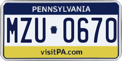 PA license plate MZU0670
