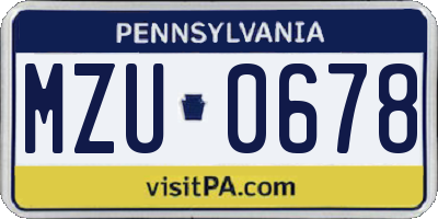 PA license plate MZU0678