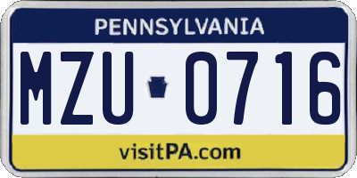 PA license plate MZU0716
