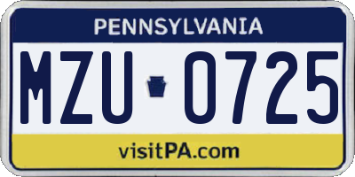 PA license plate MZU0725