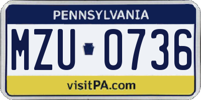 PA license plate MZU0736