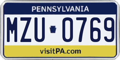 PA license plate MZU0769