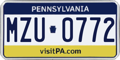PA license plate MZU0772