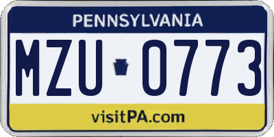 PA license plate MZU0773