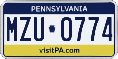 PA license plate MZU0774
