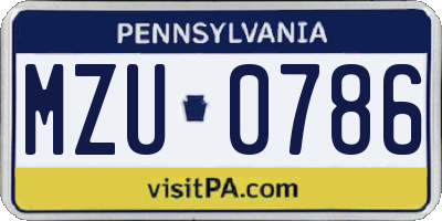 PA license plate MZU0786