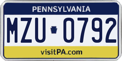 PA license plate MZU0792