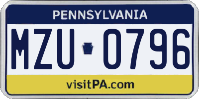 PA license plate MZU0796