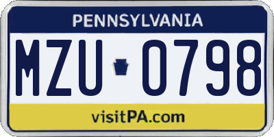 PA license plate MZU0798
